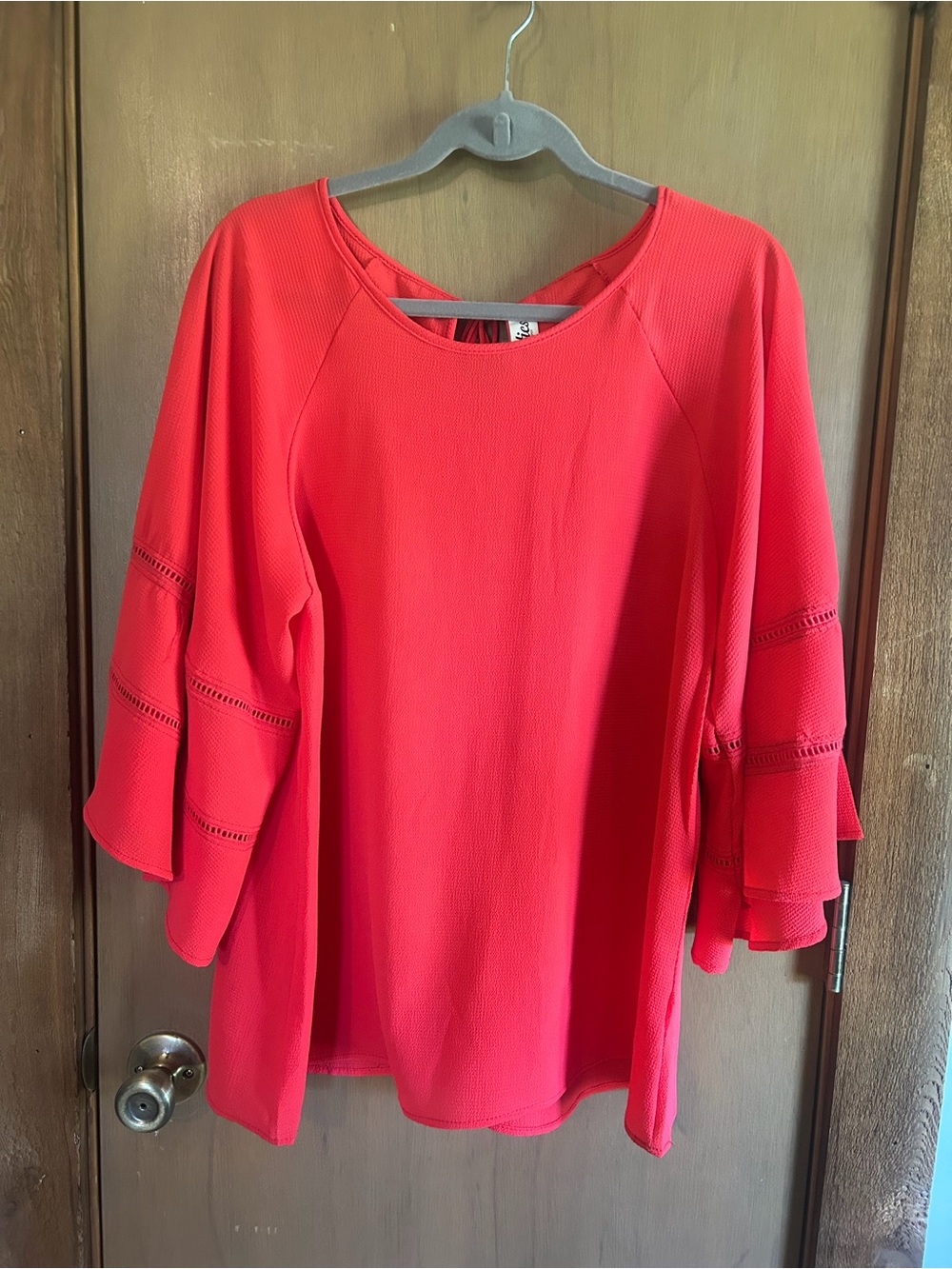 Women's Red Tiered Bell Sleeve Blouse
